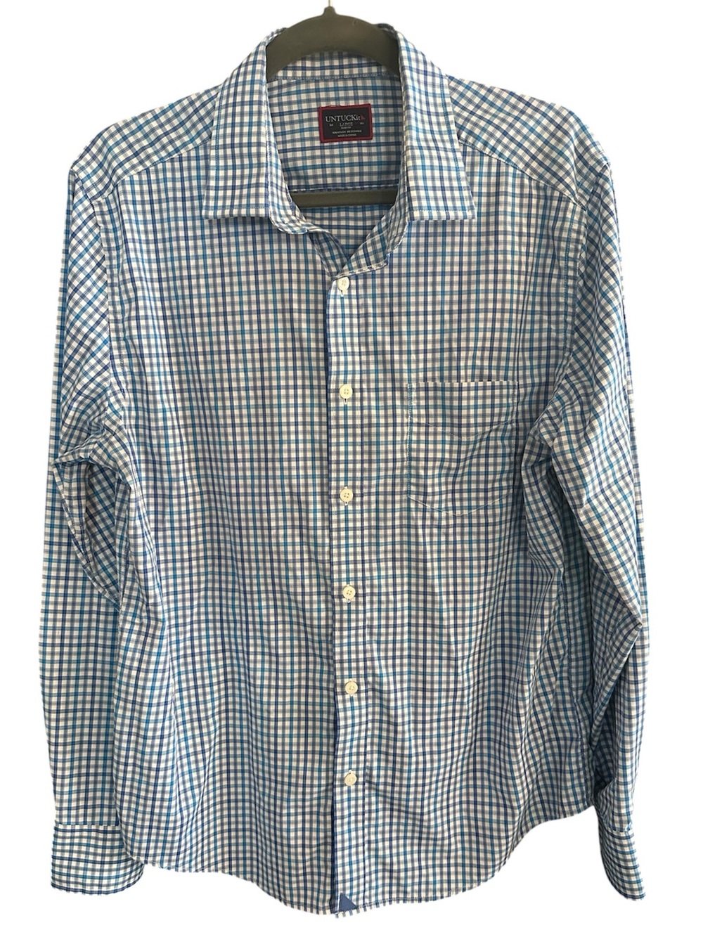 UNTUCKit Men's Shades of Blue and White Check Button-Down Shirt Size Large